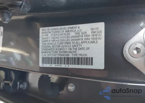 2023 Honda Ridgeline Rtl-E из США, поврежденный, VIN 5FPYK3F77PB043398